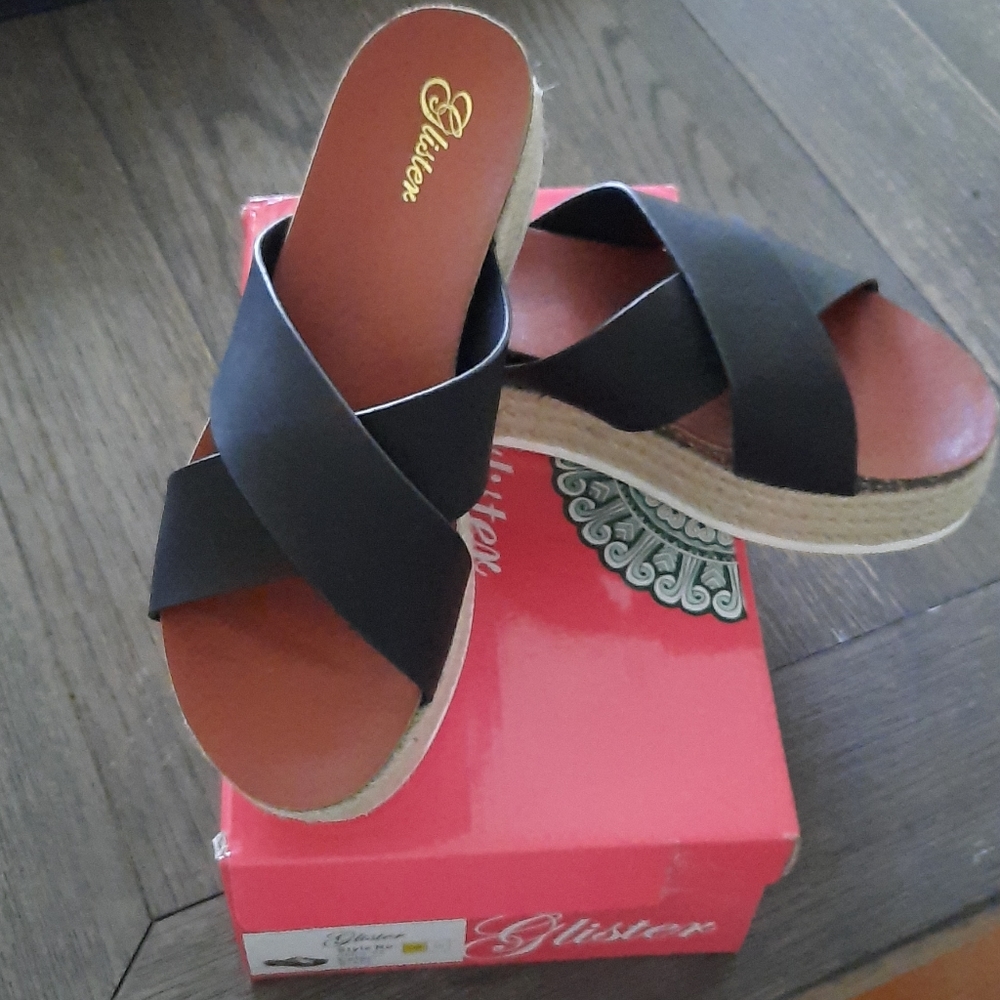 Slip on black wedges